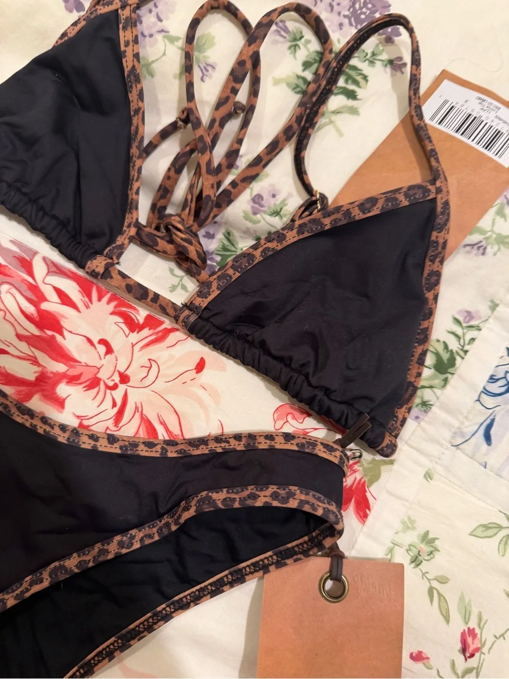 Black Bikini Set with Leopard Trim frankie’s bikini